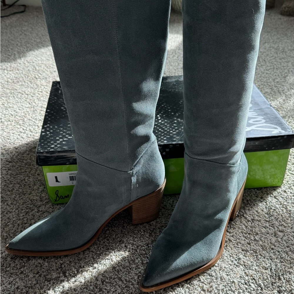 New! Sam Edelman Grey Blue Suede Boots